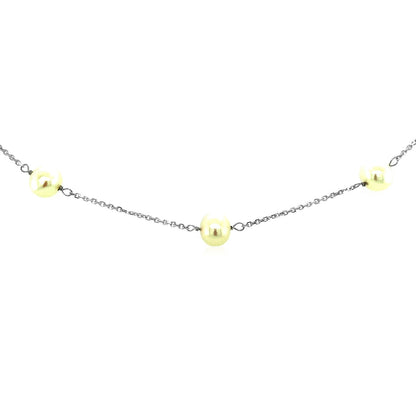 14k White Gold Necklace with White Pearls Bids.com