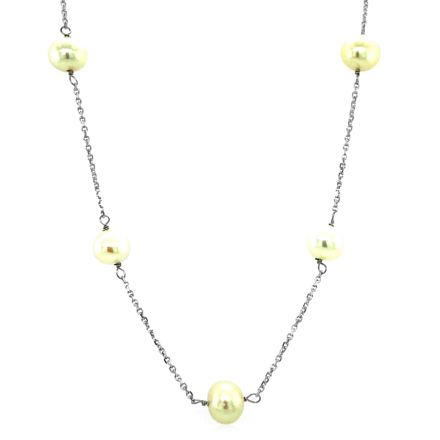 14k White Gold Necklace with White Pearls Bids.com