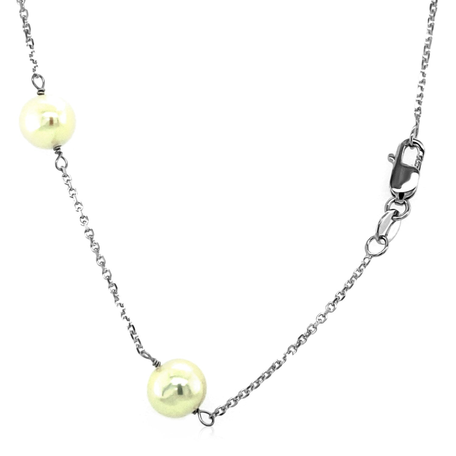 14k White Gold Necklace with White Pearls Bids.com