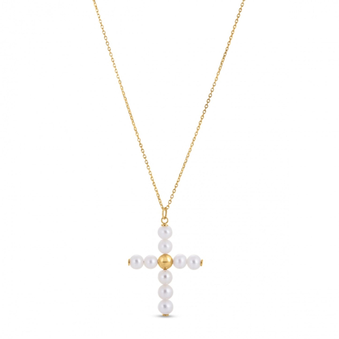 14k Yellow Gold Pearl Cross Pendant Bids.com