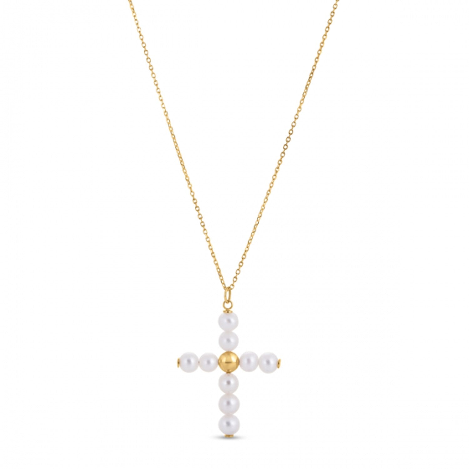 14k Yellow Gold Pearl Cross Pendant Bids.com