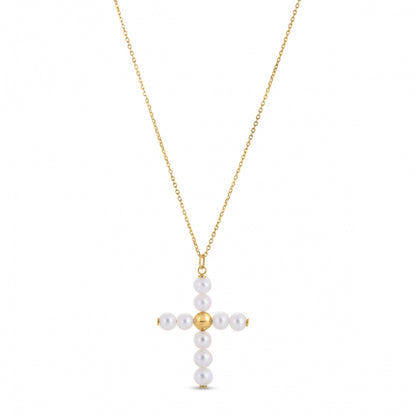 14k Yellow Gold Pearl Cross Pendant Bids.com
