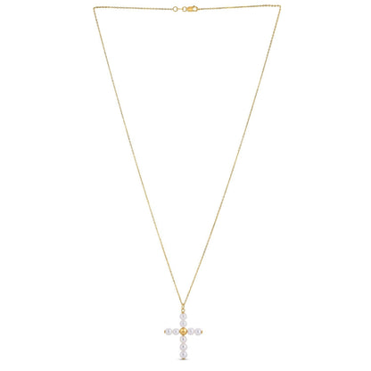 14k Yellow Gold Pearl Cross Pendant Bids.com