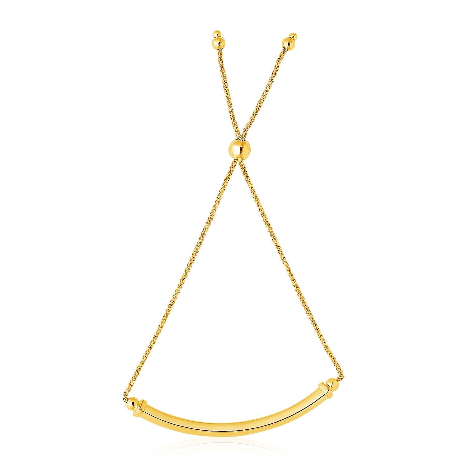 14k Yellow Gold Lariat Bracelet with Polished Curved Bar Bids.com