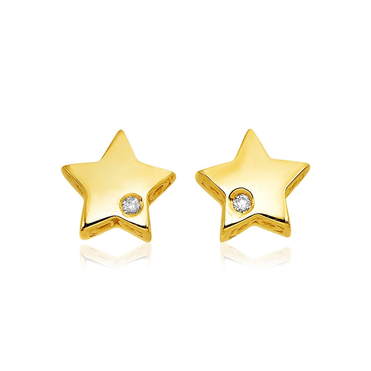14k Yellow Gold Polished Star Earrings with Diamonds Bids.com