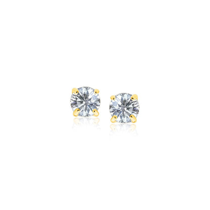14k Yellow Gold Stud Earrings with White Hue Faceted Cubic Zirconia Bids.com