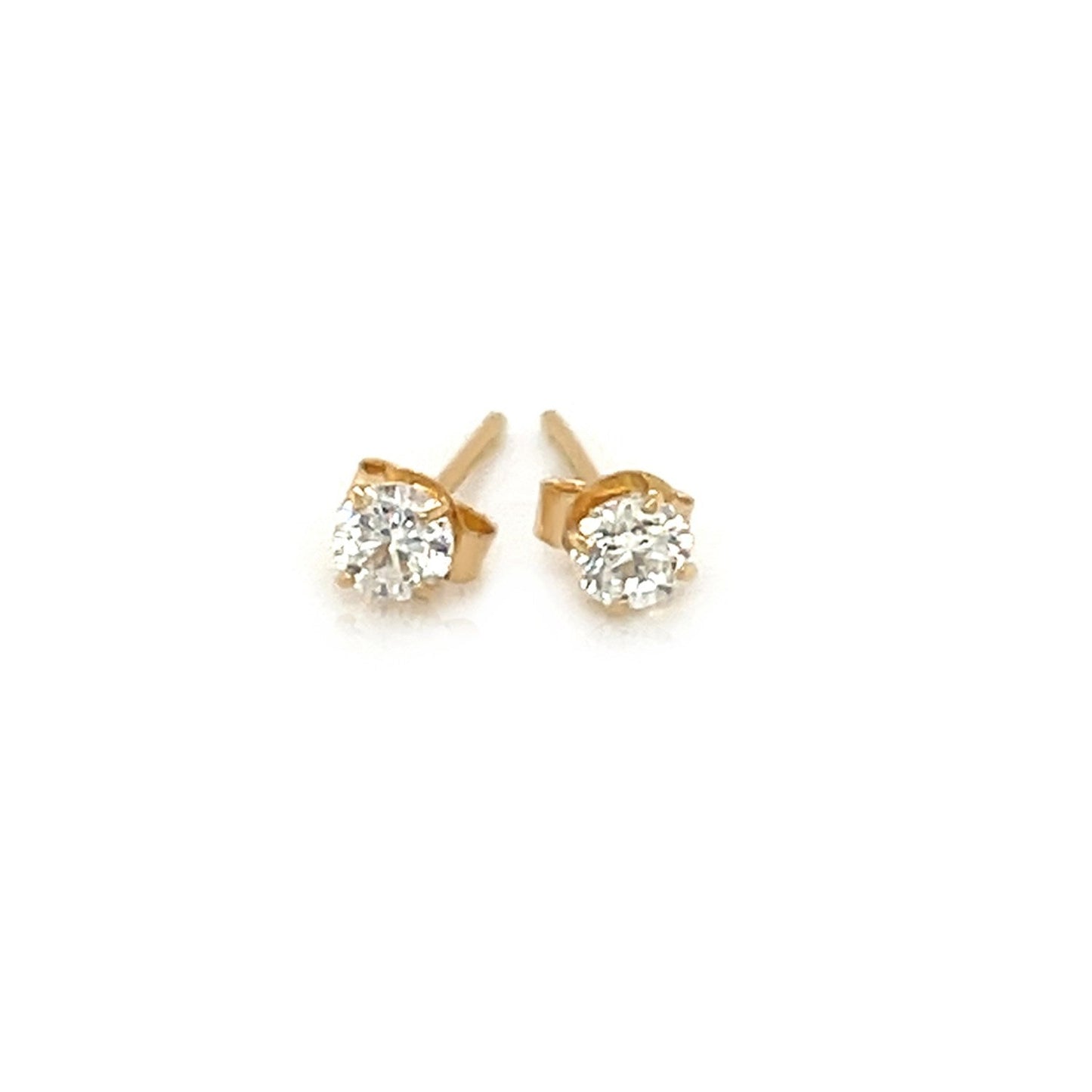 14k Yellow Gold Stud Earrings with White Hue Faceted Cubic Zirconia Bids.com