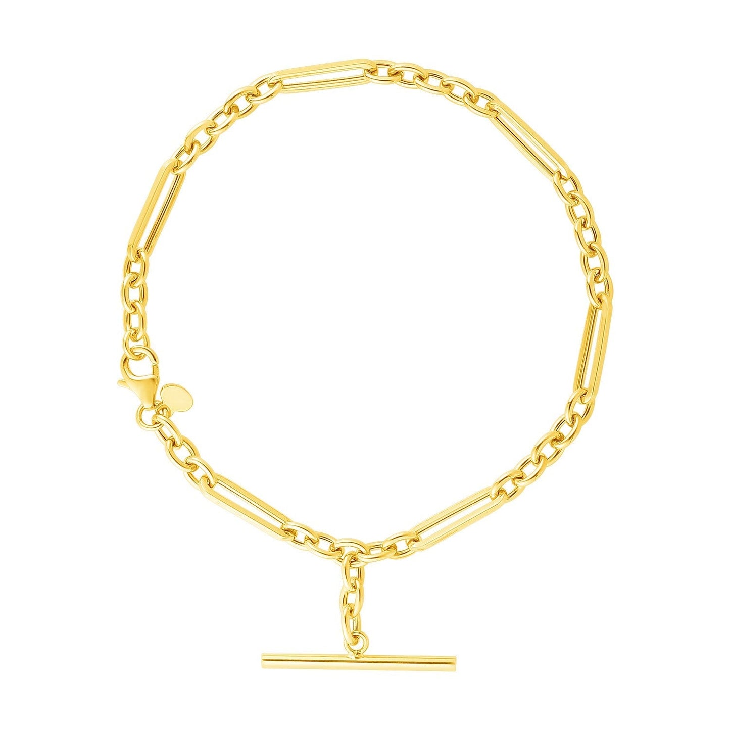 14k Yellow Gold 7 1/5 inch Alternating Oval and Round Chain Bracelet with Toggle Bids.com