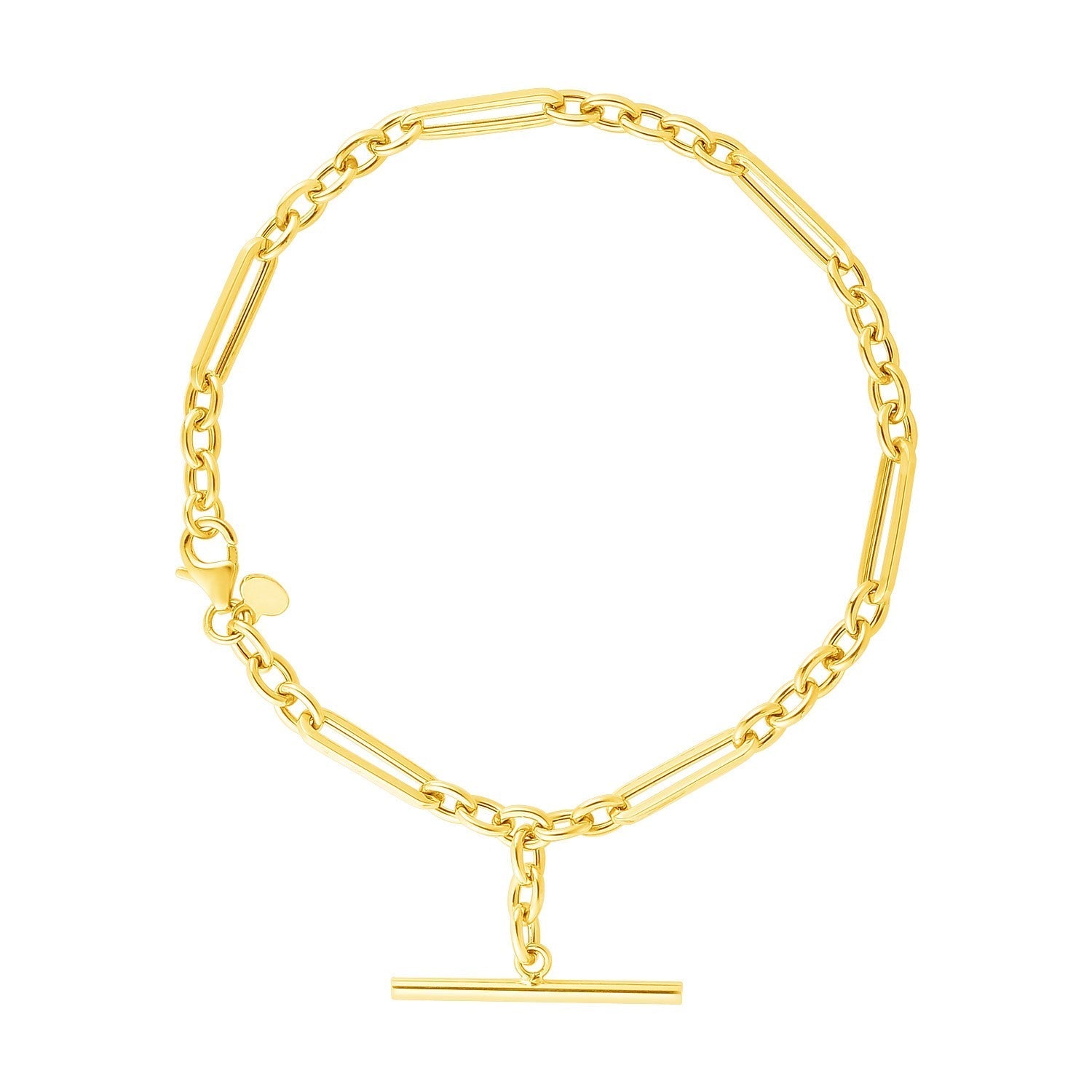 14k Yellow Gold 7 1/5 inch Alternating Oval and Round Chain Bracelet with Toggle Bids.com
