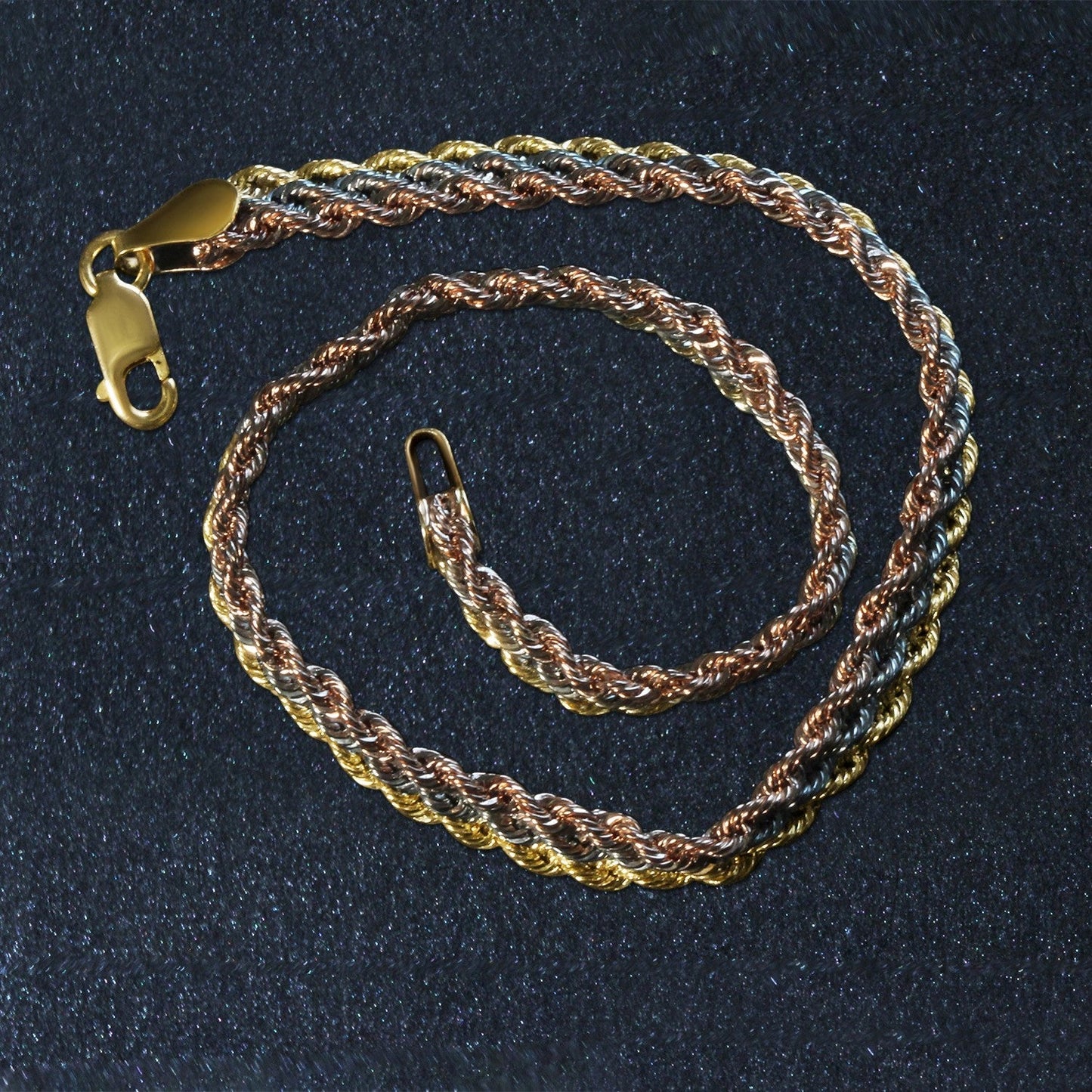 10k Tri-Toned Gold Multi-Strand Rope Chain Bracelet (6.35 mm) Bids.com