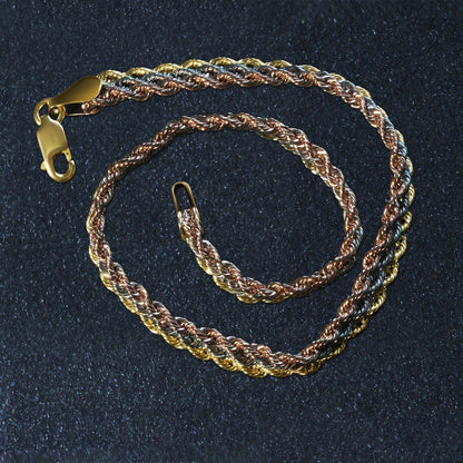 10k Tri-Toned Gold Multi-Strand Rope Chain Bracelet (6.35 mm) Bids.com