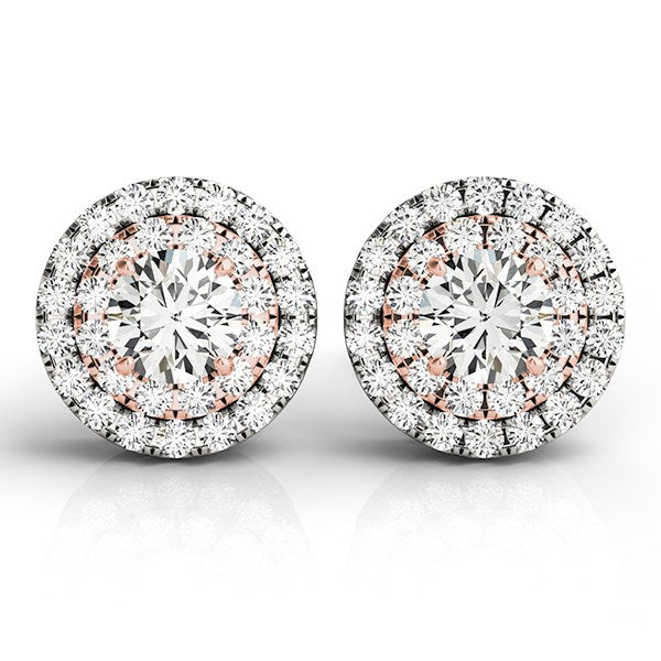 14k White and Rose Gold Round Halo Diamond Earrings (3/4 cttw) Bids.com