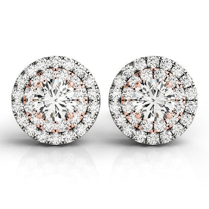 14k White and Rose Gold Round Halo Diamond Earrings (3/4 cttw) Bids.com
