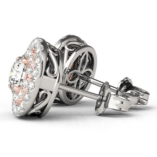 14k White and Rose Gold Round Halo Diamond Earrings (3/4 cttw) Bids.com