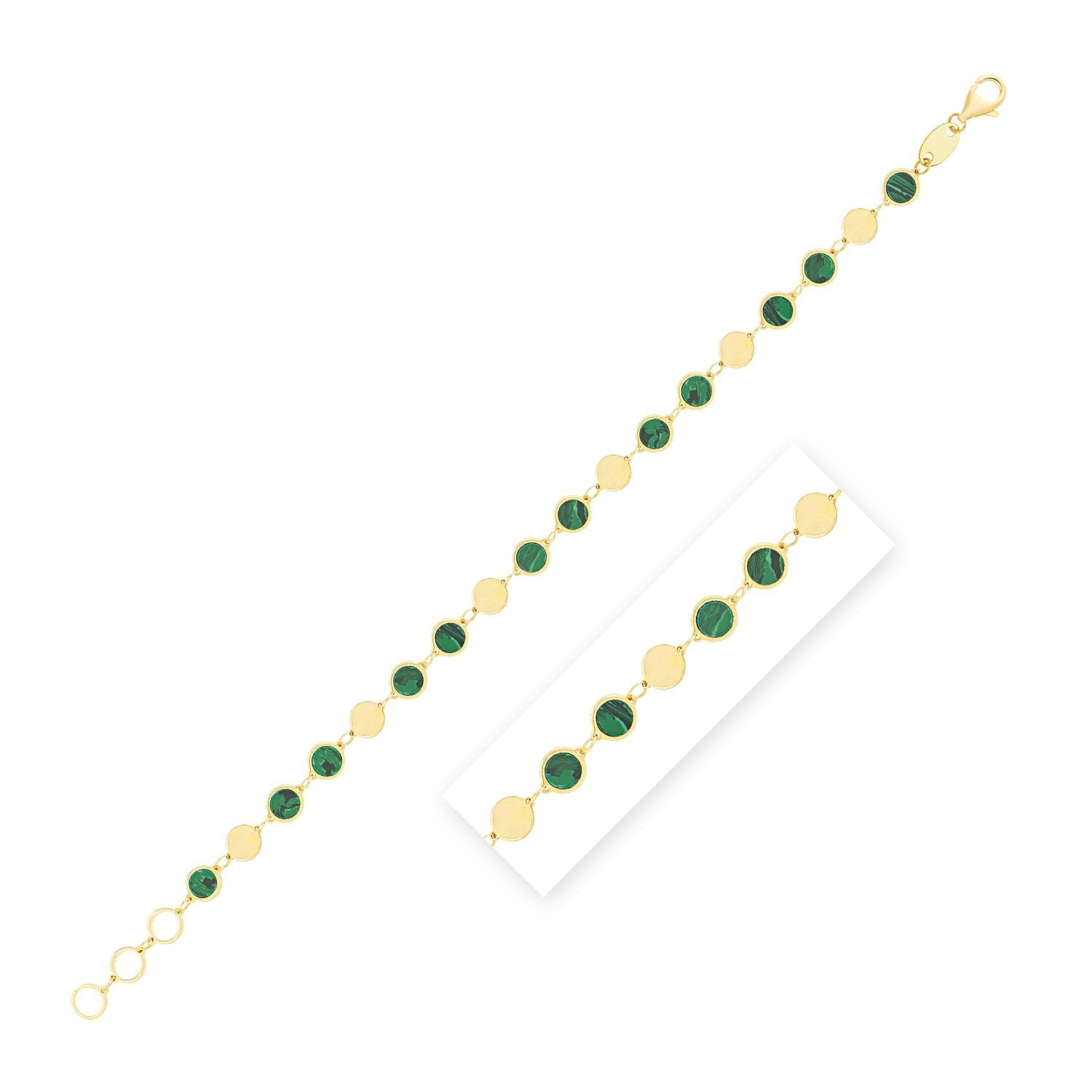 14k Yellow Gold Malachite Geometric Mirror Gem Chain Bracelet (5.00 mm) Bids.com