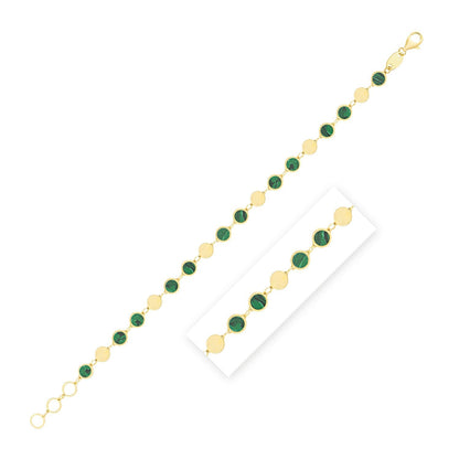 14k Yellow Gold Malachite Geometric Mirror Gem Chain Bracelet (5.00 mm) Bids.com