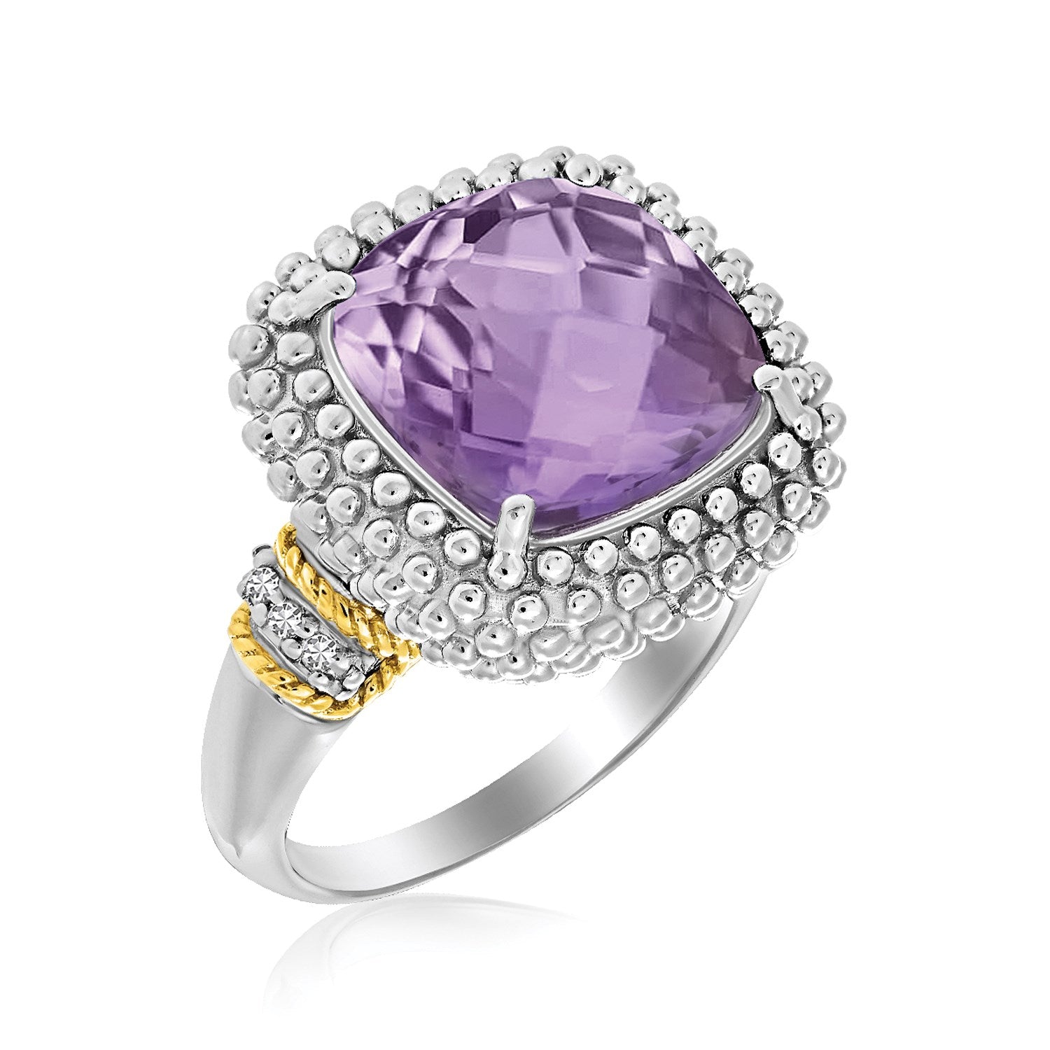18k Yellow Gold & Sterling Silver Popcorn Ring with Amethyst and Diamond Accents Bids.com