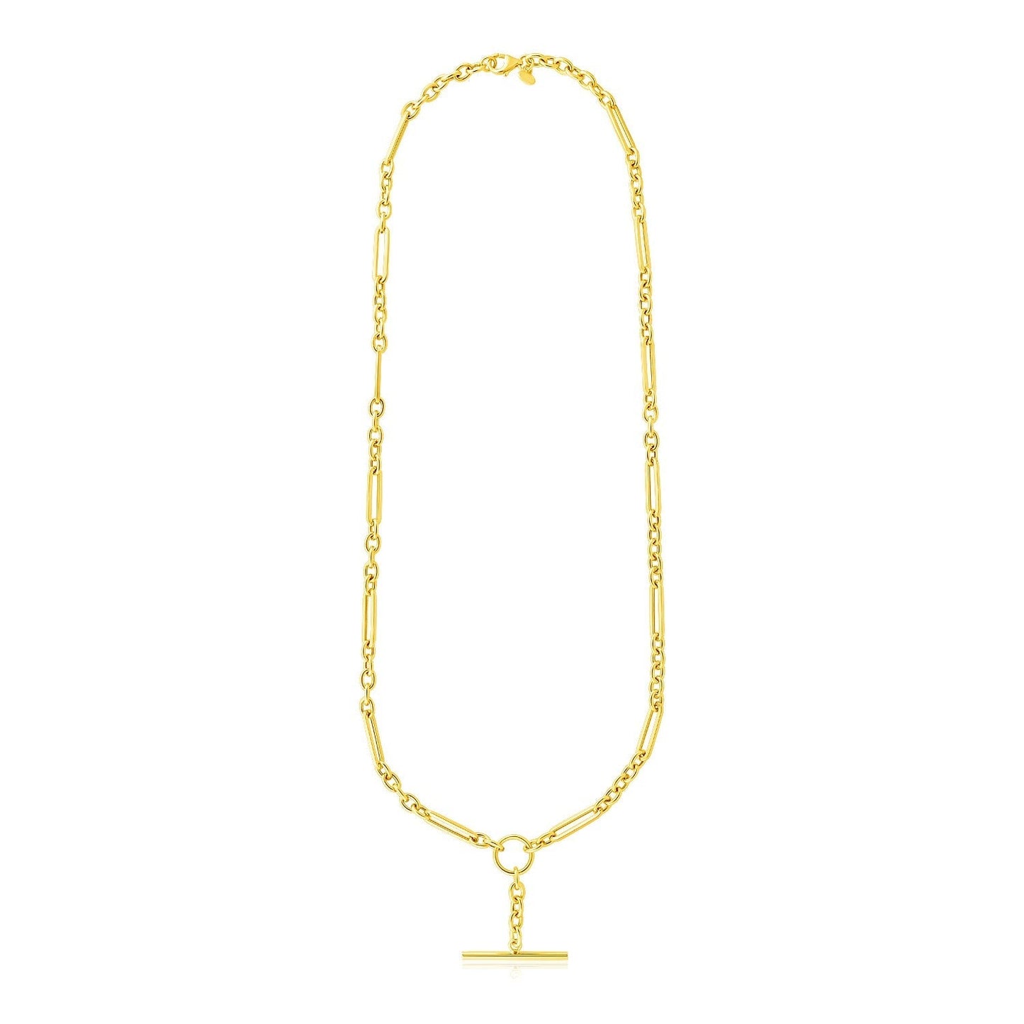 14k Yellow Gold Alternating Oval and Round Chain Necklace with Toggle Bids.com