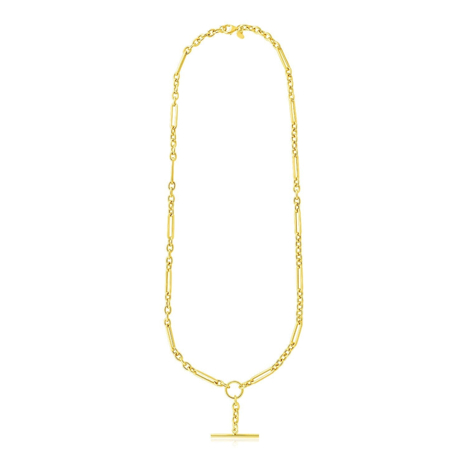 14k Yellow Gold Alternating Oval and Round Chain Necklace with Toggle Bids.com