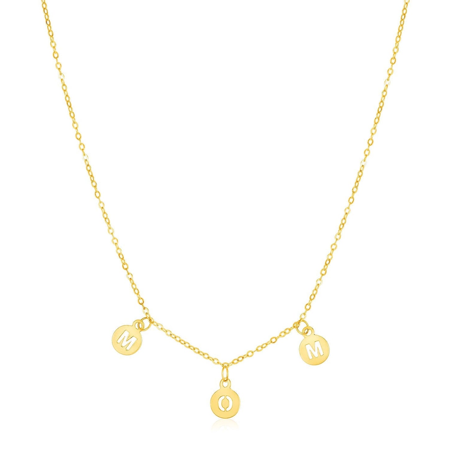 14k Yellow Gold Mom Necklace with Circle Drops Bids.com