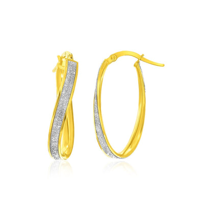 14k Two-Tone Gold Oval Hoop Twist Glittery Earrings Bids.com