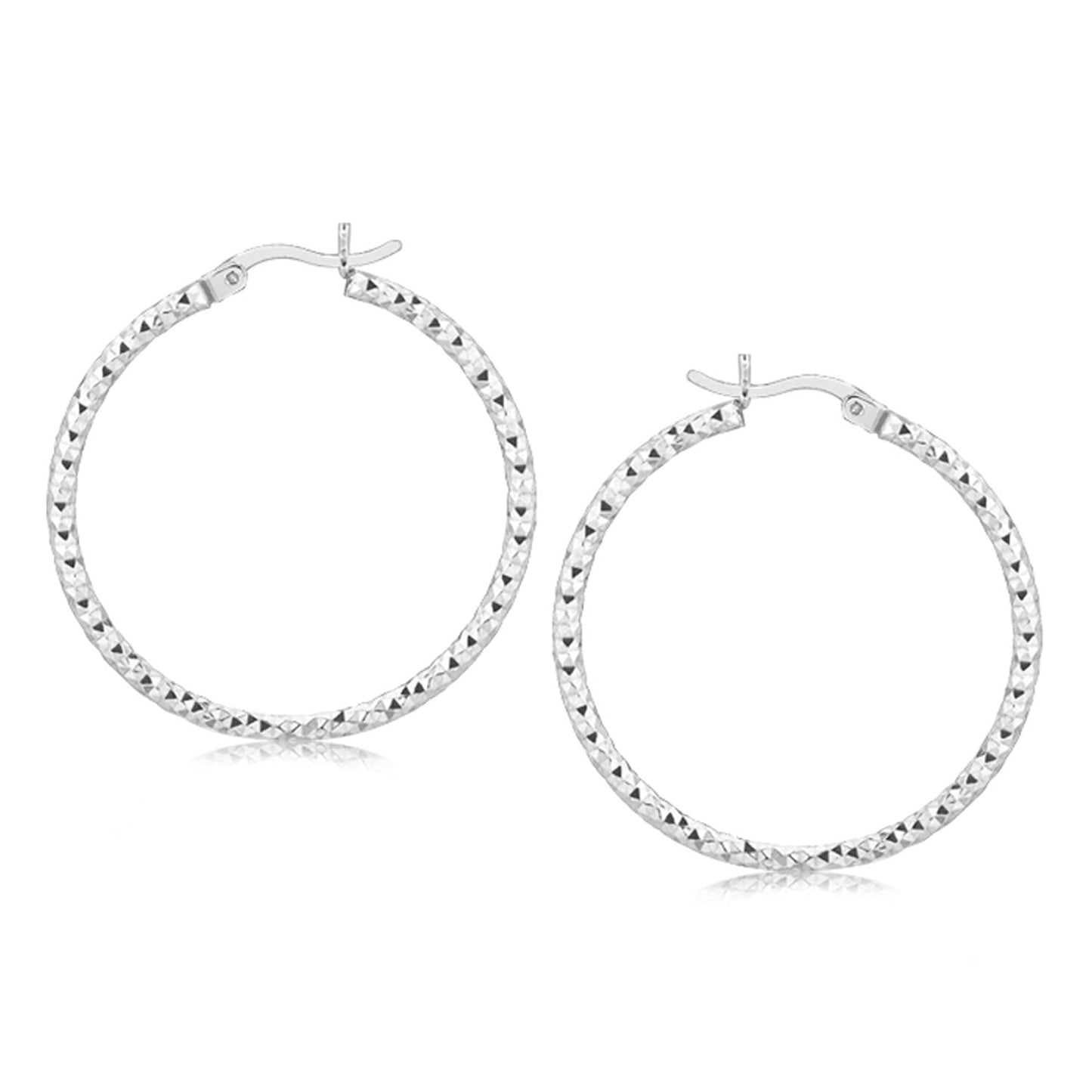 Sterling Silver Rhodium Plated Woven Style Polished Hoop Earrings Bids.com