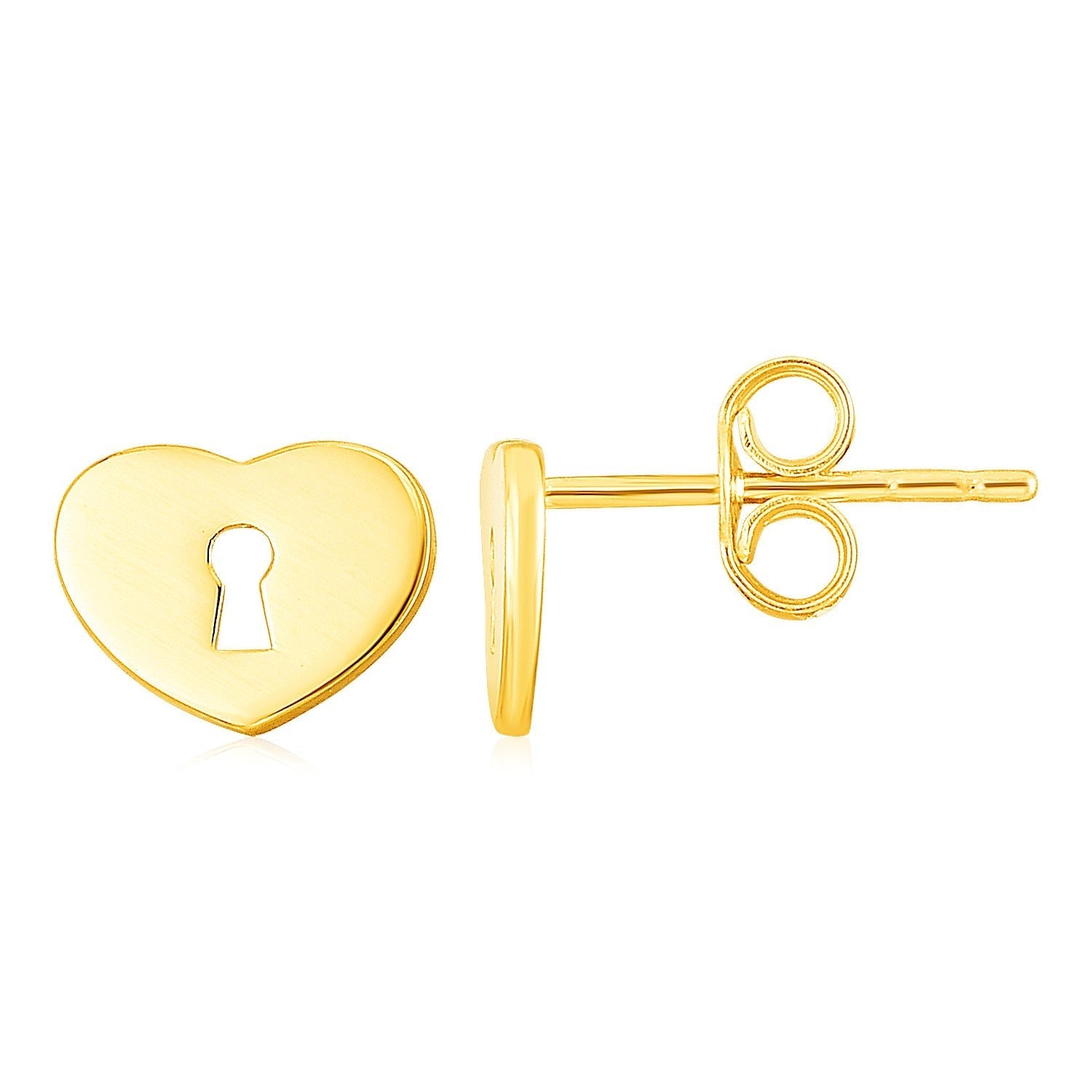 14k Yellow Gold Heart Padlock Stud Earrings Bids.com