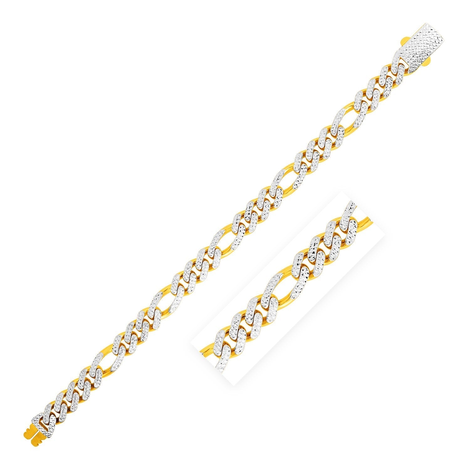 14k Yellow Gold White Pave High Polish Modern Lite Figaro Bracelet (9.5mm) Bids.com