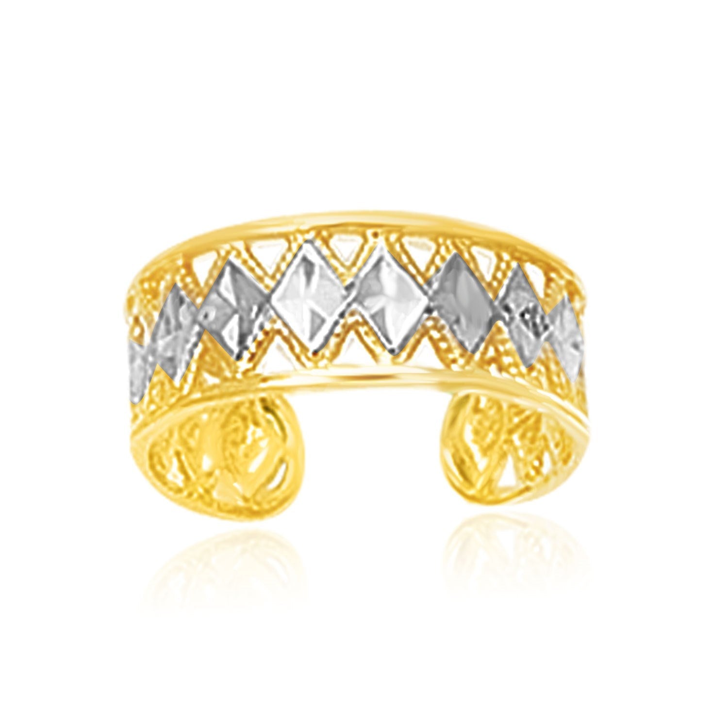 14k Two-Tone Gold Cuff Type Cut-Out Toe Ring with Diamond Design Bids.com