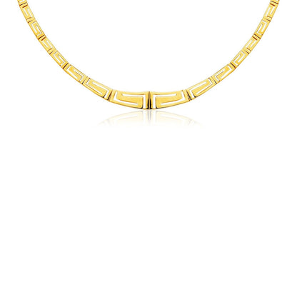 14K Yellow Gold Necklace with Graduated Greek Meander Motif Links Bids.com