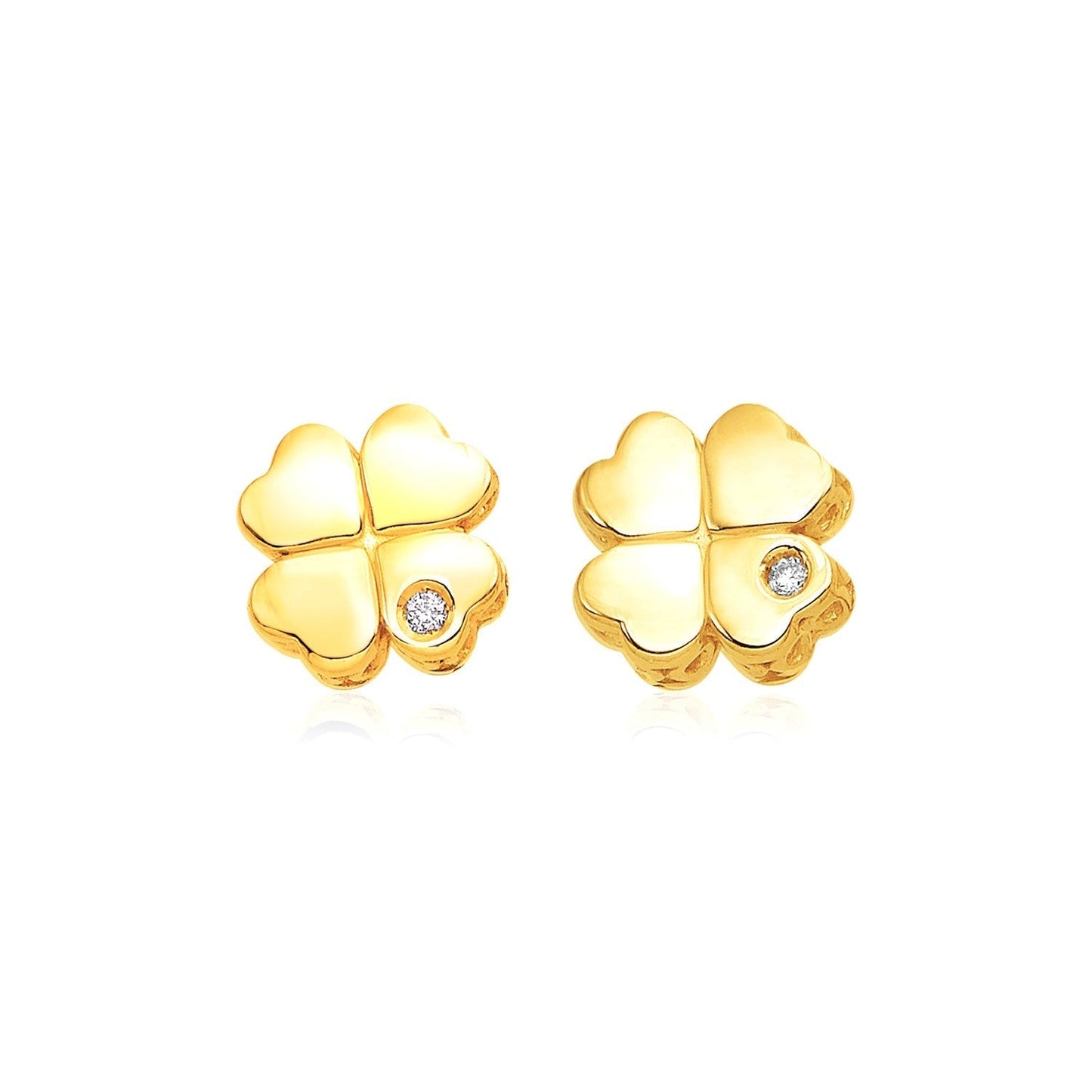 14k Yellow Gold Polished Four Leaf Clover Earrings with Diamonds Bids.com