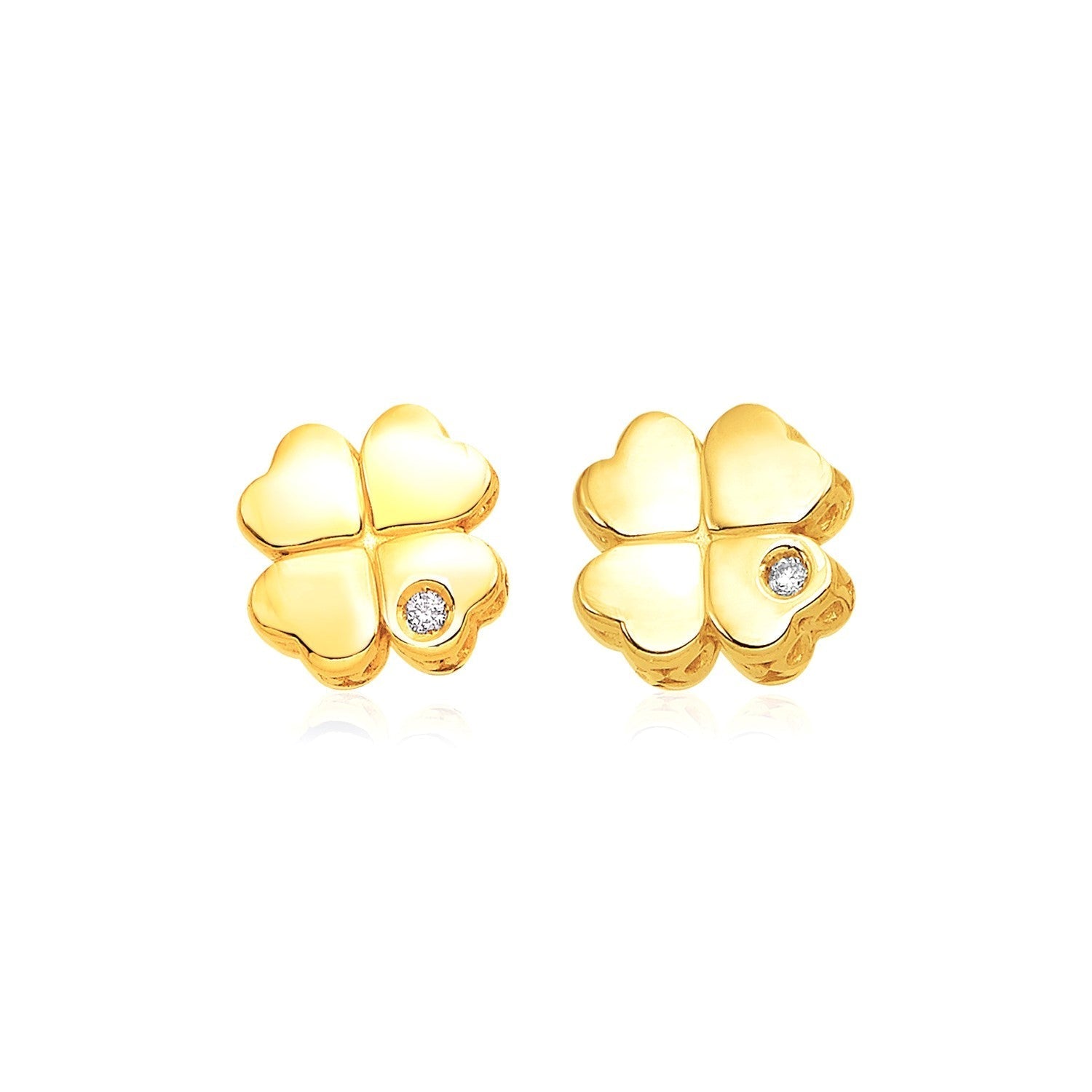 14k Yellow Gold Polished Four Leaf Clover Earrings with Diamonds Bids.com