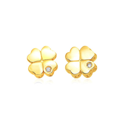 14k Yellow Gold Polished Four Leaf Clover Earrings with Diamonds Bids.com