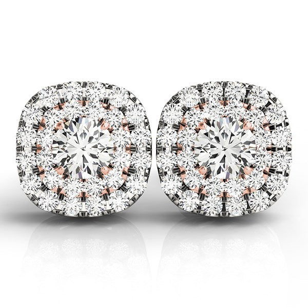 14k White and Rose Gold Cushion Shape Halo Diamond Earrings (3/4 cttw) Bids.com