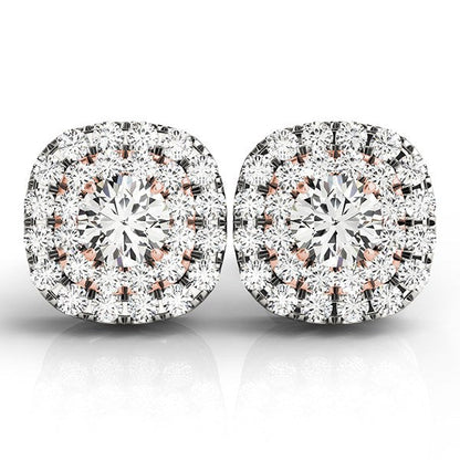 14k White and Rose Gold Cushion Shape Halo Diamond Earrings (3/4 cttw) Bids.com