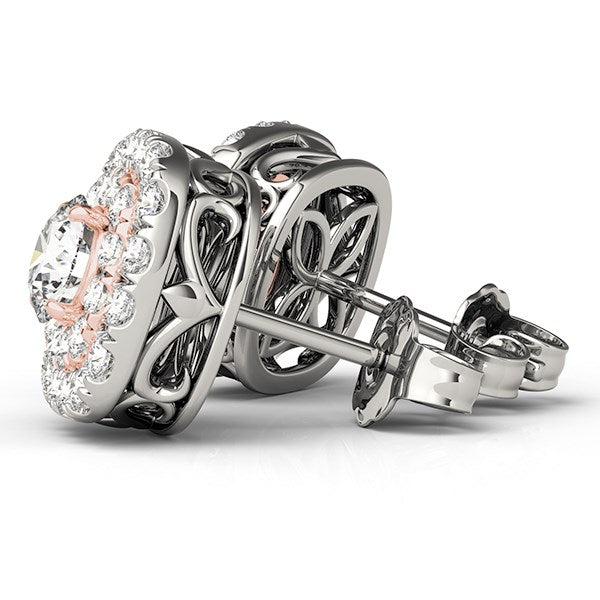 14k White and Rose Gold Cushion Shape Halo Diamond Earrings (3/4 cttw) Bids.com
