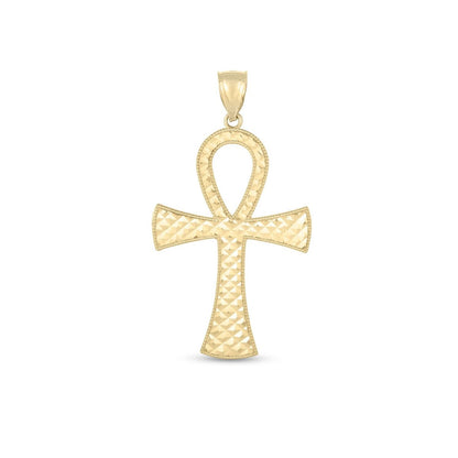 14k Yellow Gold High Polish Textured Ankh Pendant Bids.com
