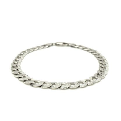 Rhodium Plated 7.2mm Sterling Silver Curb Style Bracelet Bids.com