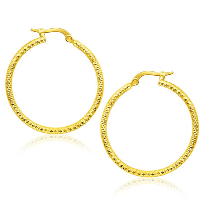 14k Yellow Gold Tube Textured Round Hoop Earrings Bids.com