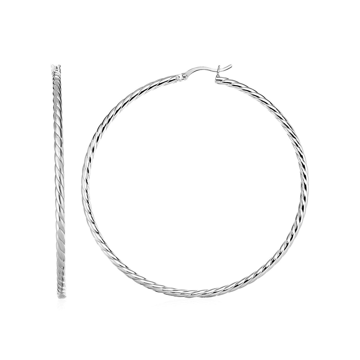 Hoop Earrings with Twist Texture in Sterling Silver Bids.com