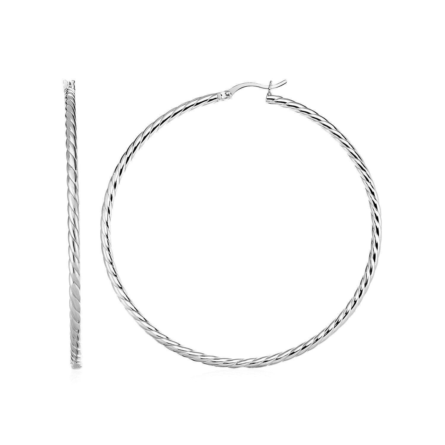 Hoop Earrings with Twist Texture in Sterling Silver Bids.com