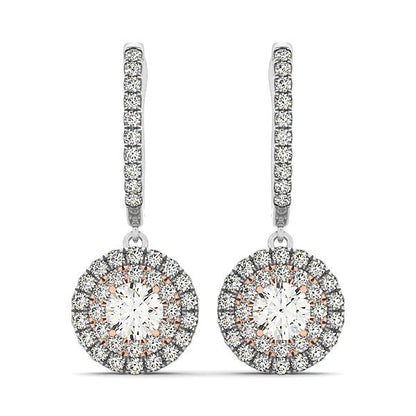 14k White And Rose Gold Drop Diamond Earrings with a Halo Design (3/4 cttw) Bids.com