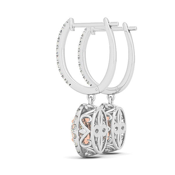 14k White And Rose Gold Drop Diamond Earrings with a Halo Design (3/4 cttw) Bids.com
