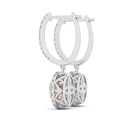 14k White And Rose Gold Drop Diamond Earrings with a Halo Design (3/4 cttw) Bids.com