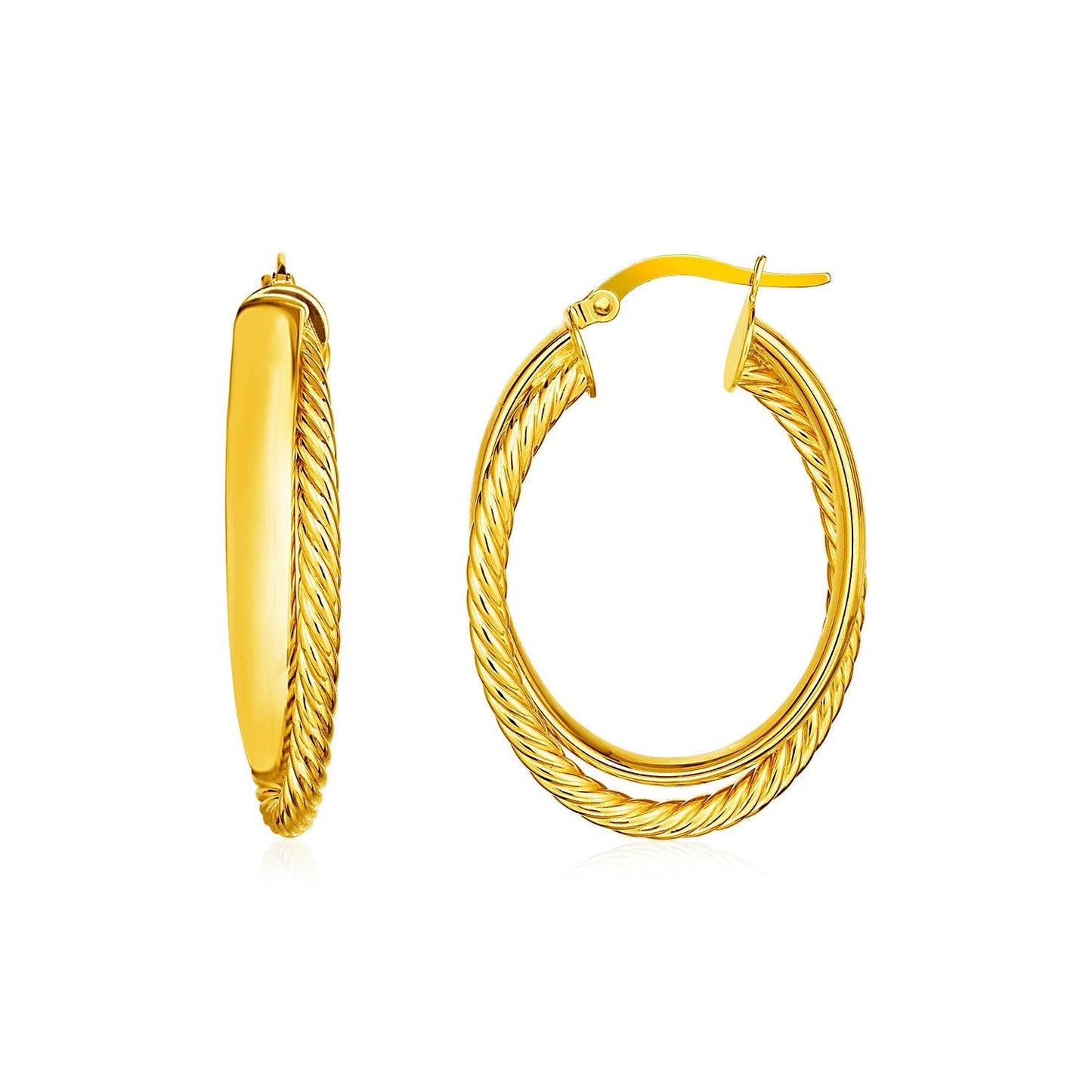 14k Yellow Gold Two Part Textured Twisted Oval Hoop Earrings Bids.com