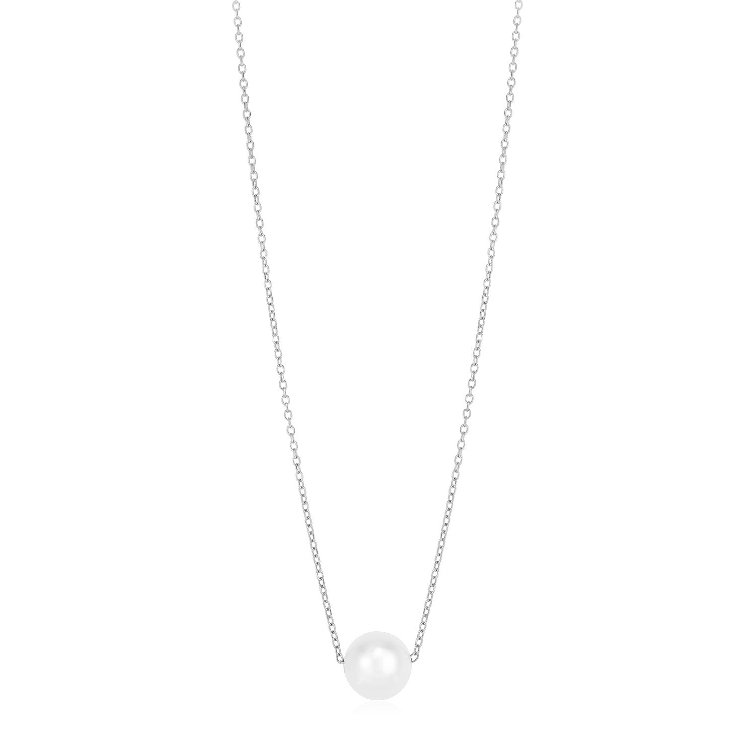 14k White Gold Pearl Solitaire Necklace Bids.com