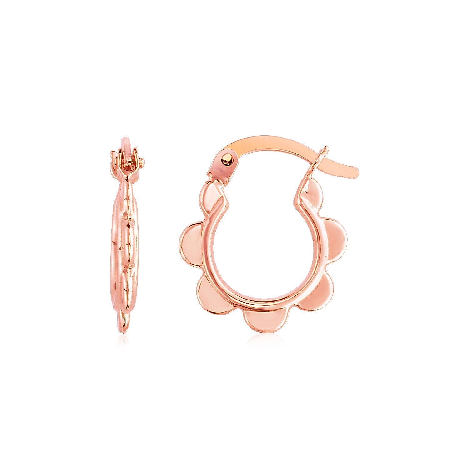 14k Rose Gold Scalloped Hoop Earrings Bids.com