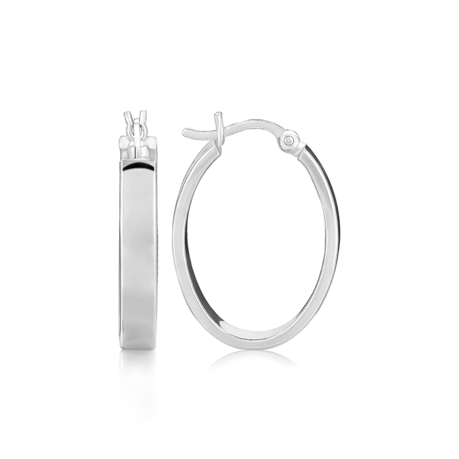 Sterling Silver Flat Style Oval Hoop Earrings with Rhodium Plating Bids.com
