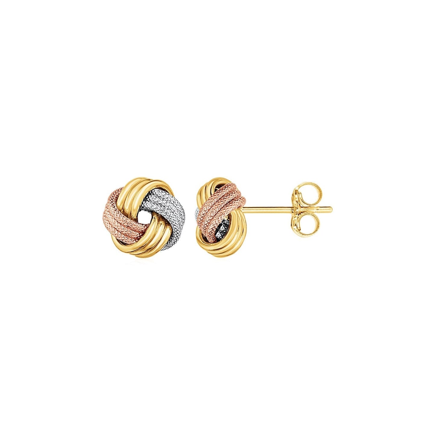 Love Knot Post Earrings in 14k Tri Color Gold Bids.com