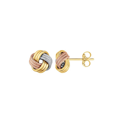 Love Knot Post Earrings in 14k Tri Color Gold Bids.com